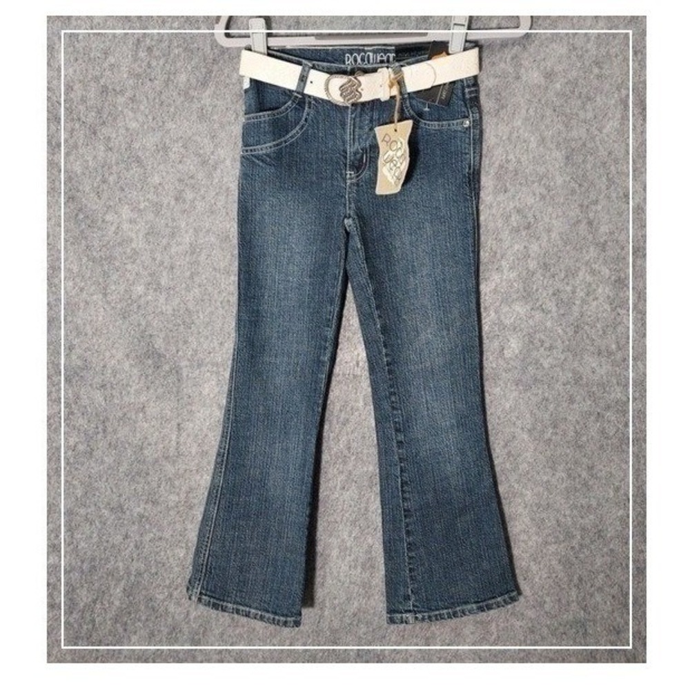 Y2K Rocawear Bootcut Jeans Girl 8 Blue Flare Rhinestone Embroidery Stretch Denim